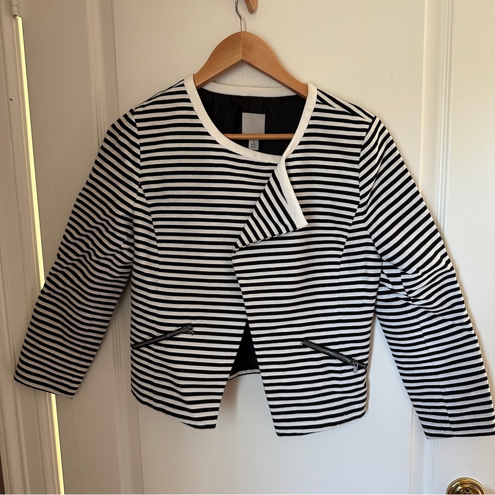 Halogen Black & White Striped Zip Jacket Blazer